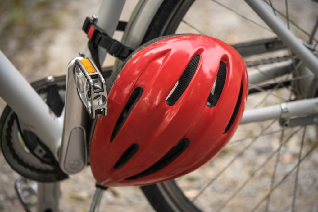This is an image of a bicycle and a helmet.